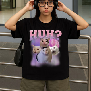 Áo Thun Meme Mèo Hài Hước Mèo Cat Huh, Áo Thun Oversize Hài hước, Premium Cotton 4 Chiều Nam Nữ