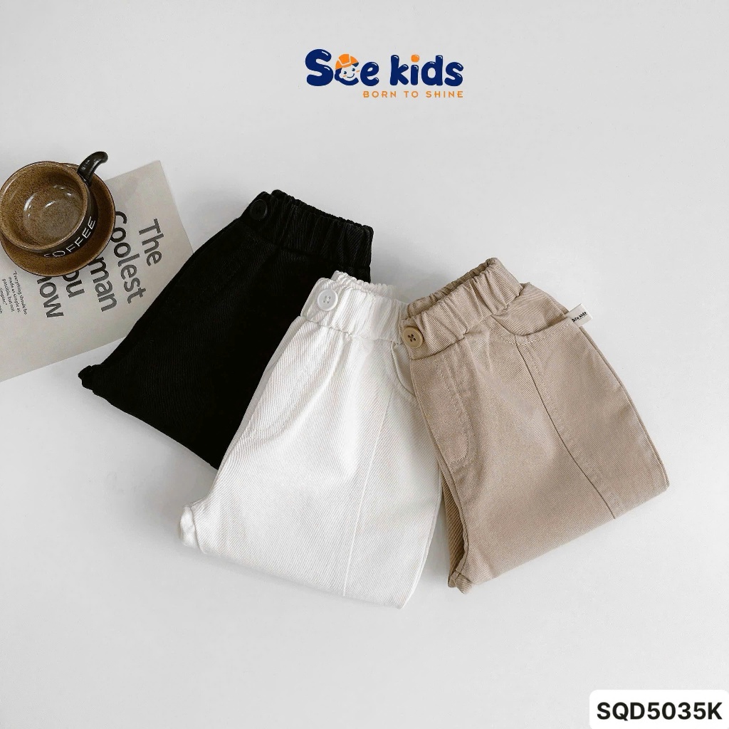 Quần kaki mềm basic bé trai, quần kaki trơn baggy phối viền kẻ cá tính cho bé