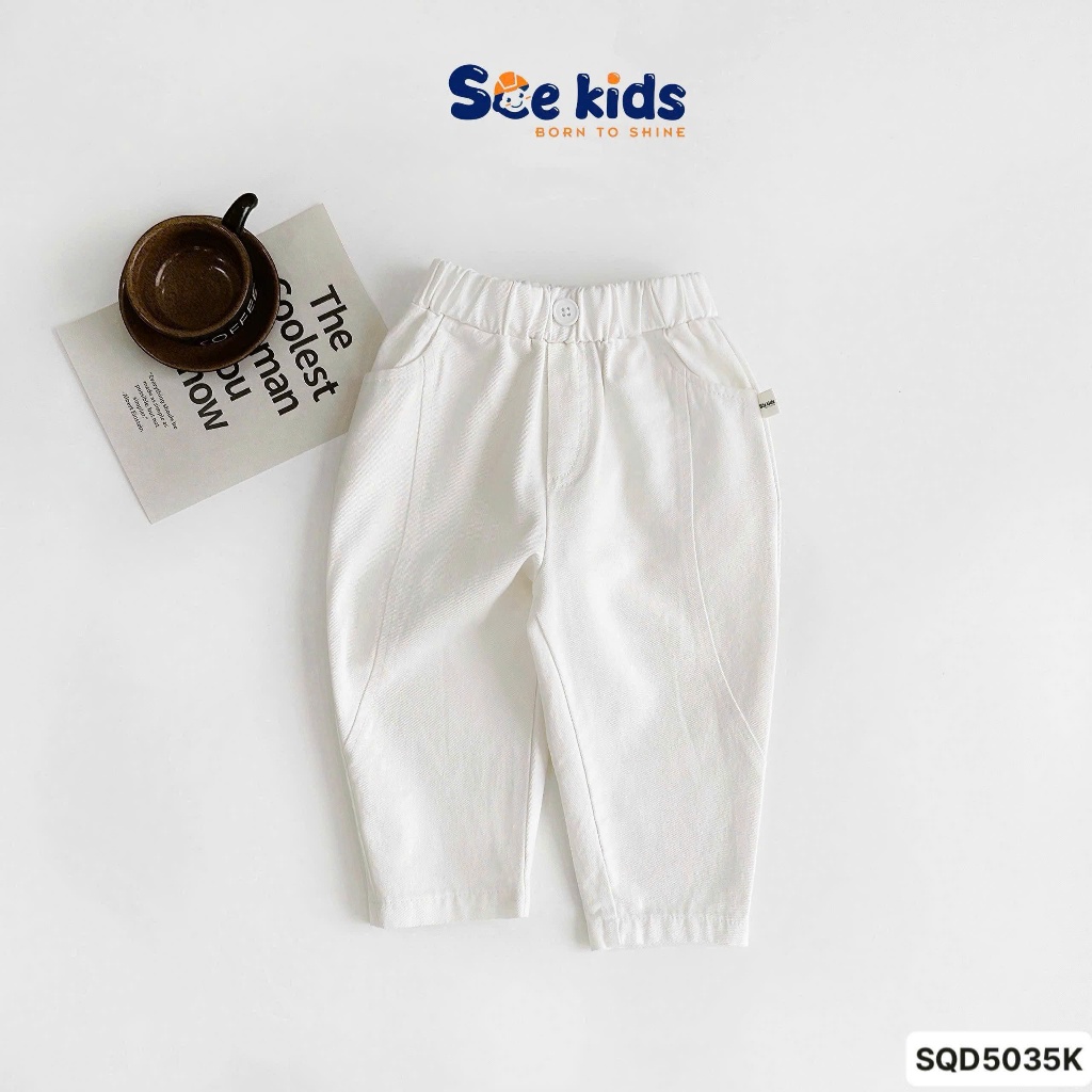 Quần kaki mềm basic bé trai, quần kaki trơn baggy phối viền kẻ cá tính cho bé