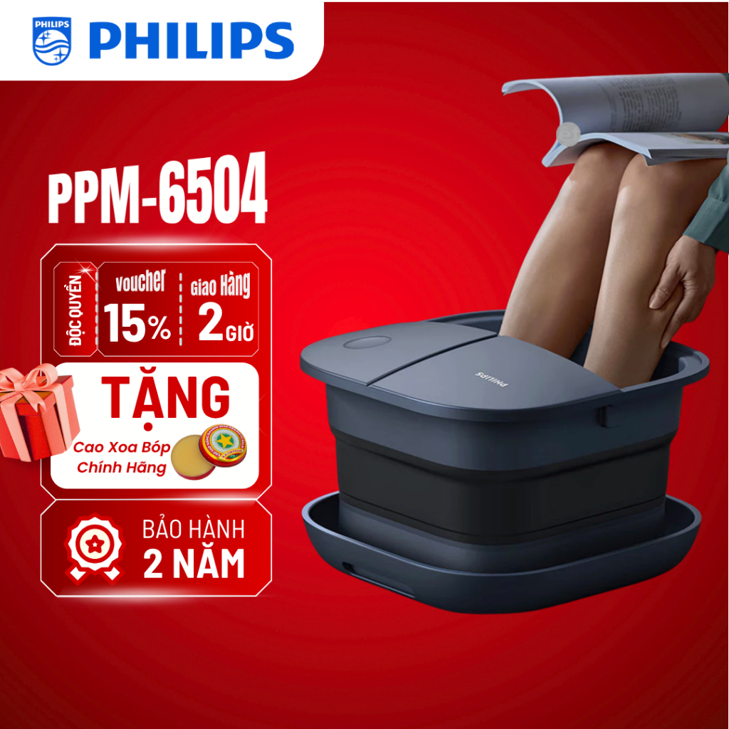[ MỚI VỀ] Bồn Ngâm Chân Massage Philips PPM6504 - Massage Con Lăn - Ngâm Chân Nước Nóng