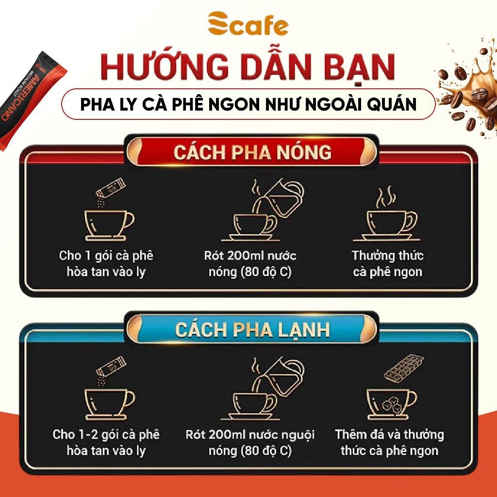 Cà Phê Đen Hòa Tan Không Đường Scafe Việt Nam Americano Hộp 10 gói x 2g