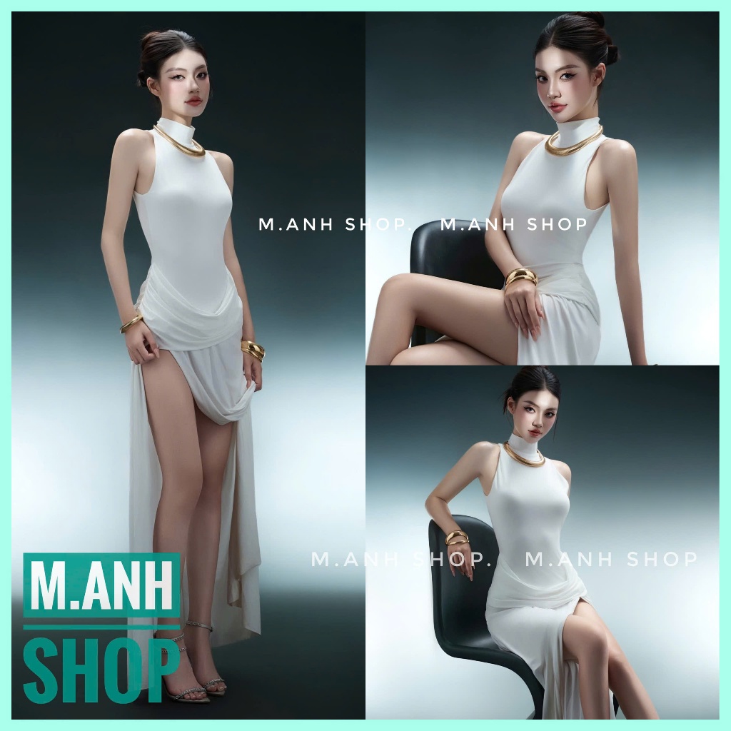 Sét Váy Body Trắng Cổ Lọ Chụp Concept Beauty Sexy Xinh Đẹp