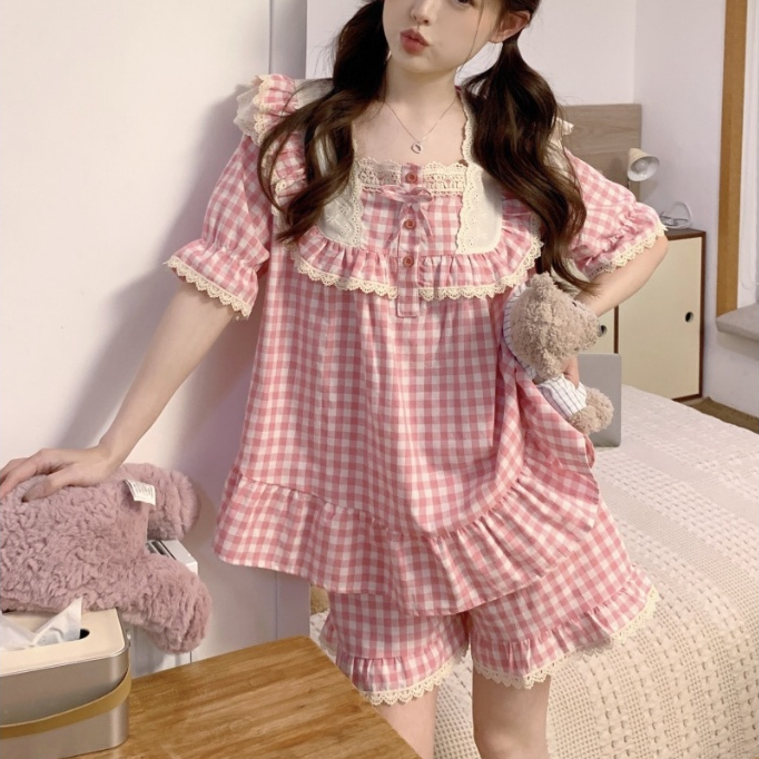 Đồ Bộ Ngủ Nữ Mùa Hè Bigsize Tay Ngắn Chất Đũi Caro Mát Mịn Mặc Nhà Dễ Thương – PONA