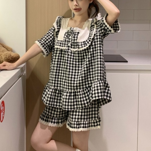 Đồ Bộ Ngủ Nữ Mùa Hè Bigsize Tay Ngắn Chất Đũi Caro Mát Mịn Mặc Nhà Dễ Thương – PONA