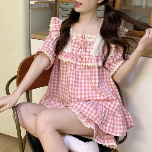 Đồ Bộ Ngủ Nữ Mùa Hè Bigsize Tay Ngắn Chất Đũi Caro Mát Mịn Mặc Nhà Dễ Thương – PONA