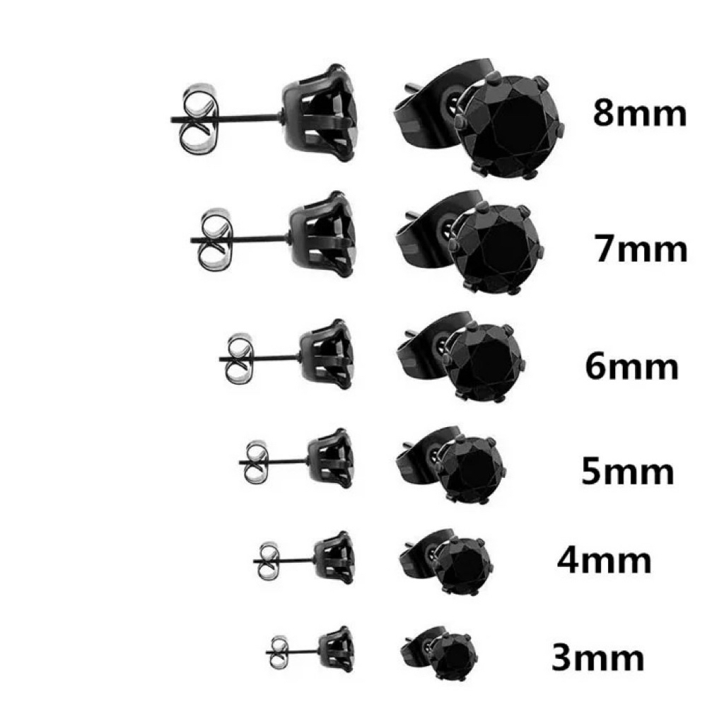 Bông tai nam nữ unisex inox đá tròn trắng đen chuôi đẩy không gỉ BY ACCESSORIES