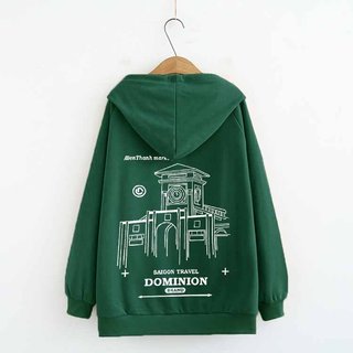 (40-68KG) Áo Hoodie Nỉ bông Thu Đông TRƠN Phối Nón To In Chữ  DOMINION màu Xám/Đen K