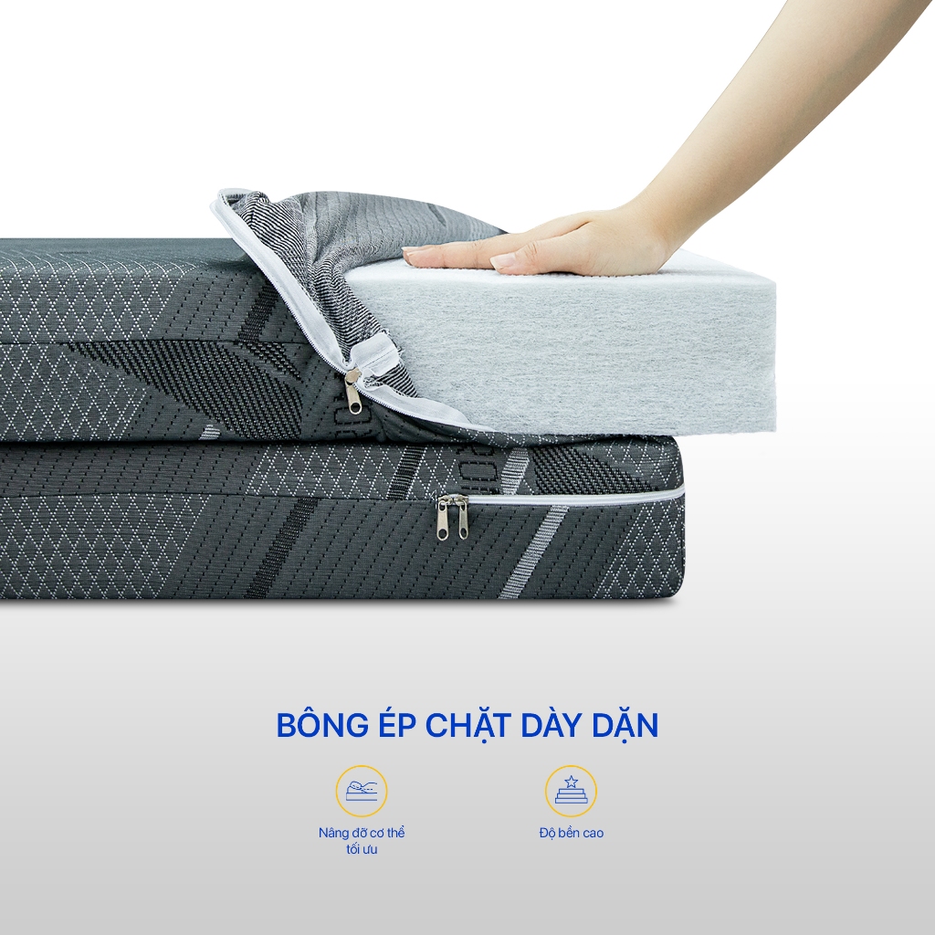 [Giao tận cửa HCM/HN] Nệm Bông Ép HT Gấp 3 Aroma, Nệm Cứng Vừa, Nâng Đỡ Cơ Thể Tốt, Bảo Hành 5 Năm