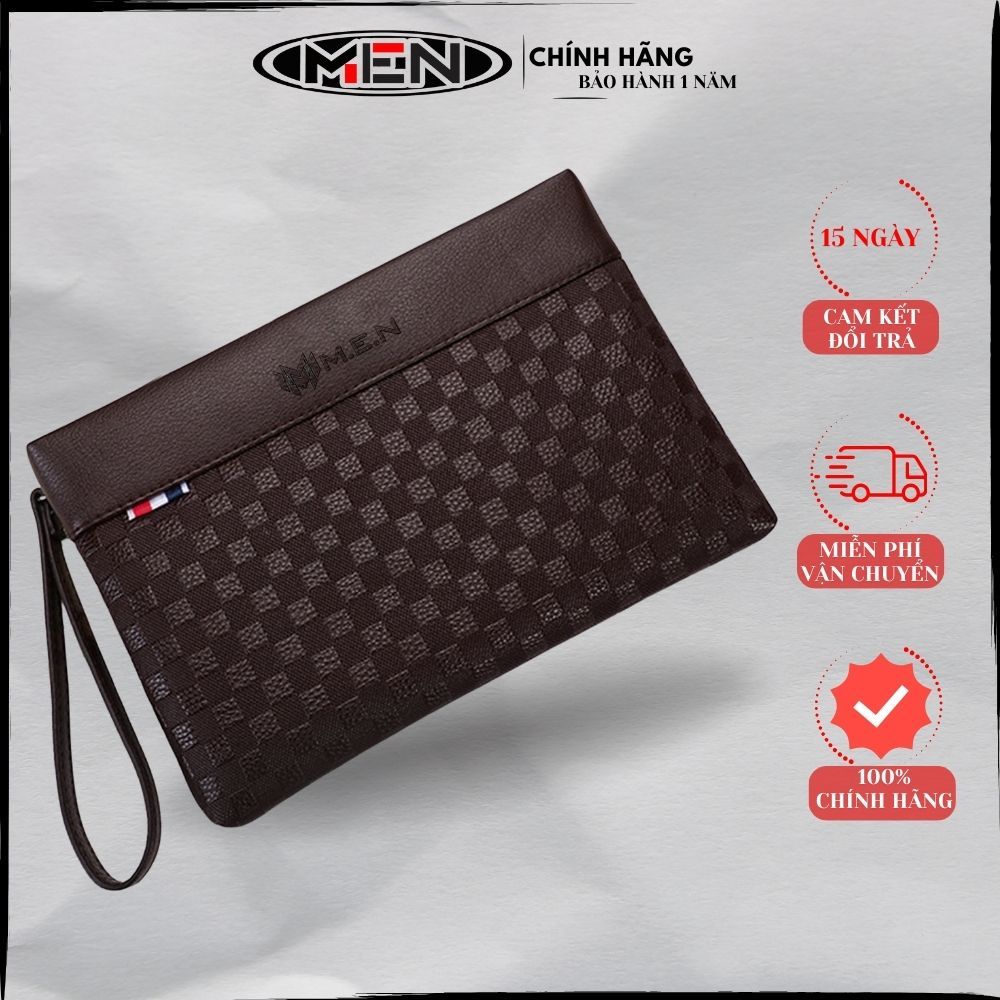 Ví cầm tay nam da cao cấp dạng hộp bảng lớn caro Mờ Màu Trơn M.E.N KR33 {DỰ TIỆC}