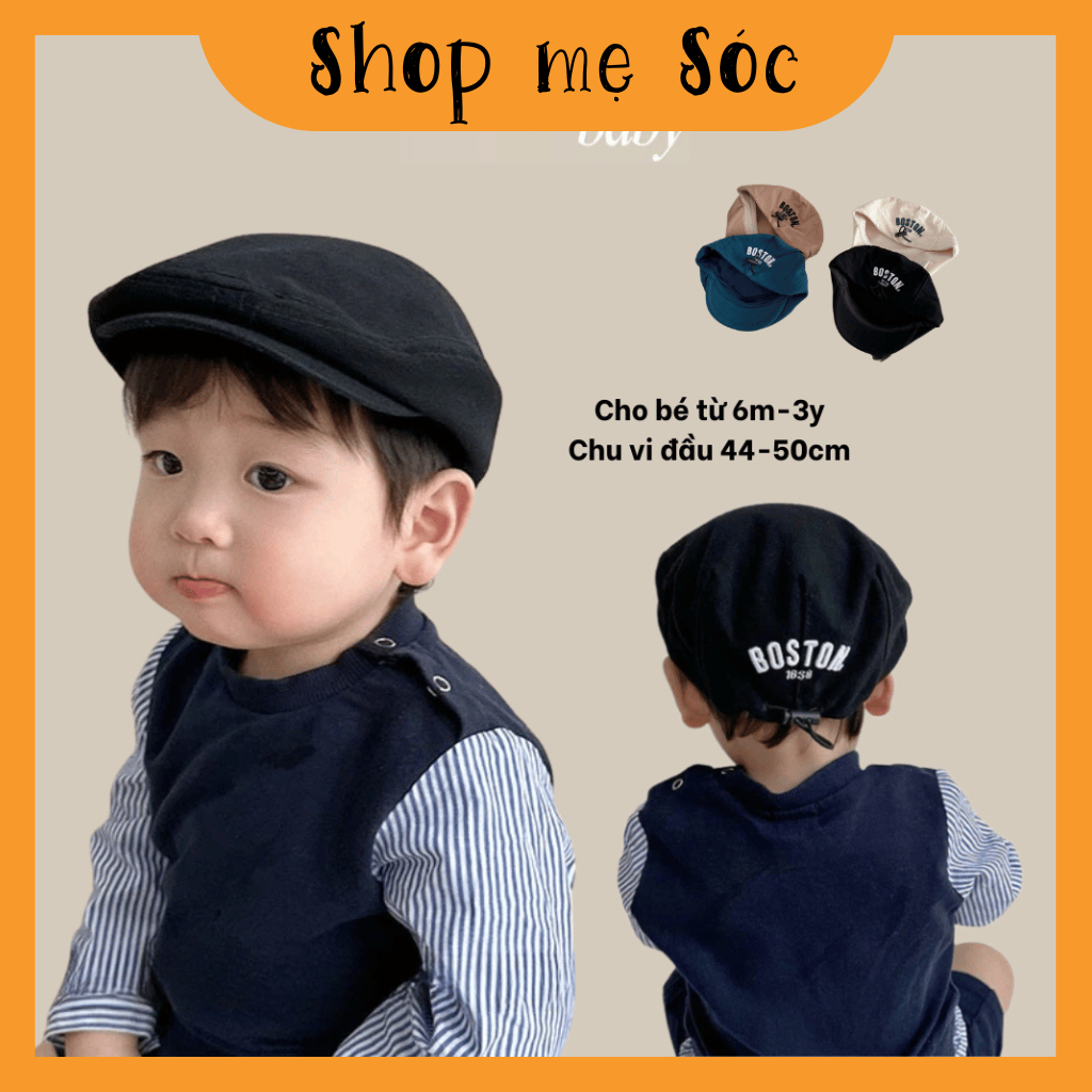 Mũ nồi thêu BOSTON + mũ lưỡi trai chất cotton mềm cho bé 1-2 tuổi mesocshop