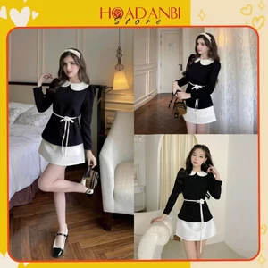 Set Áo Sơmi trắng phối cổ tiểu thư hoa Thêu Buộc Nơ Mix Chân Váy Kaki Xếp Ly Hoadanbistore