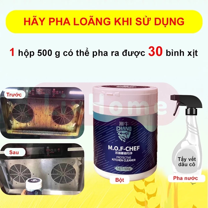 Bột Tẩy Rửa Dầu Mỡ Đa Năng Nhà Bếp MOF CHEF CHANO 500g - Tẩy Sạch Vết Dầu Mỡ Lâu Ngày Cho Đồ Gia Đình