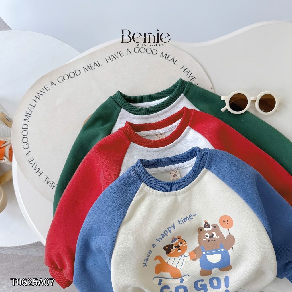 Áo phông sweater in hình bé trai, áo thun fom rộng dày dặn cho bé T0625A07