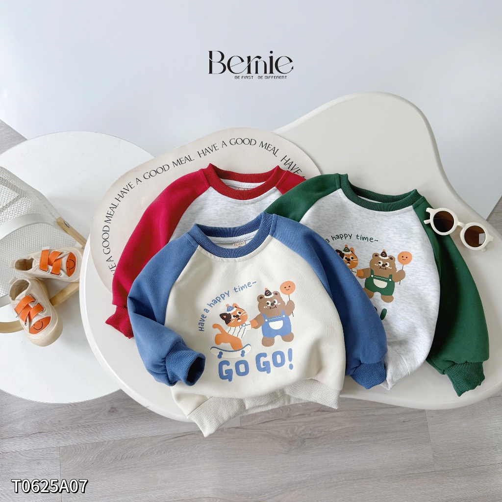 Áo phông sweater in hình bé trai, áo thun fom rộng dày dặn cho bé T0625A07