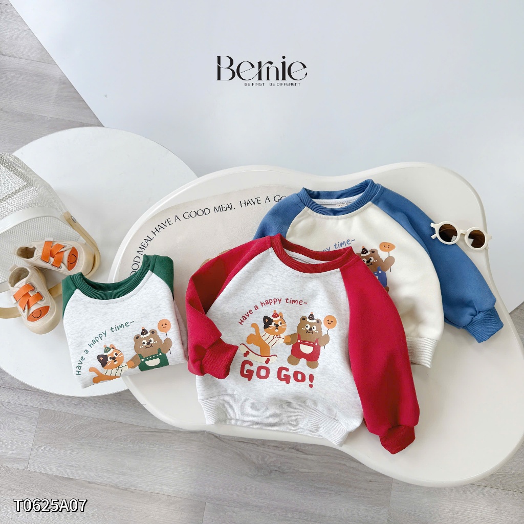 Áo phông sweater in hình bé trai, áo thun fom rộng dày dặn cho bé T0625A07