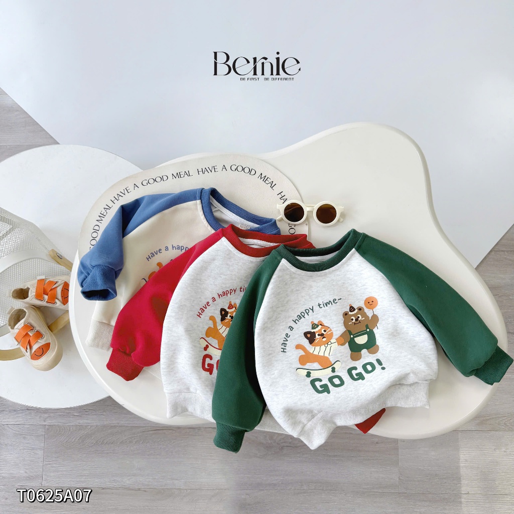 Áo phông sweater in hình bé trai, áo thun fom rộng dày dặn cho bé T0625A07