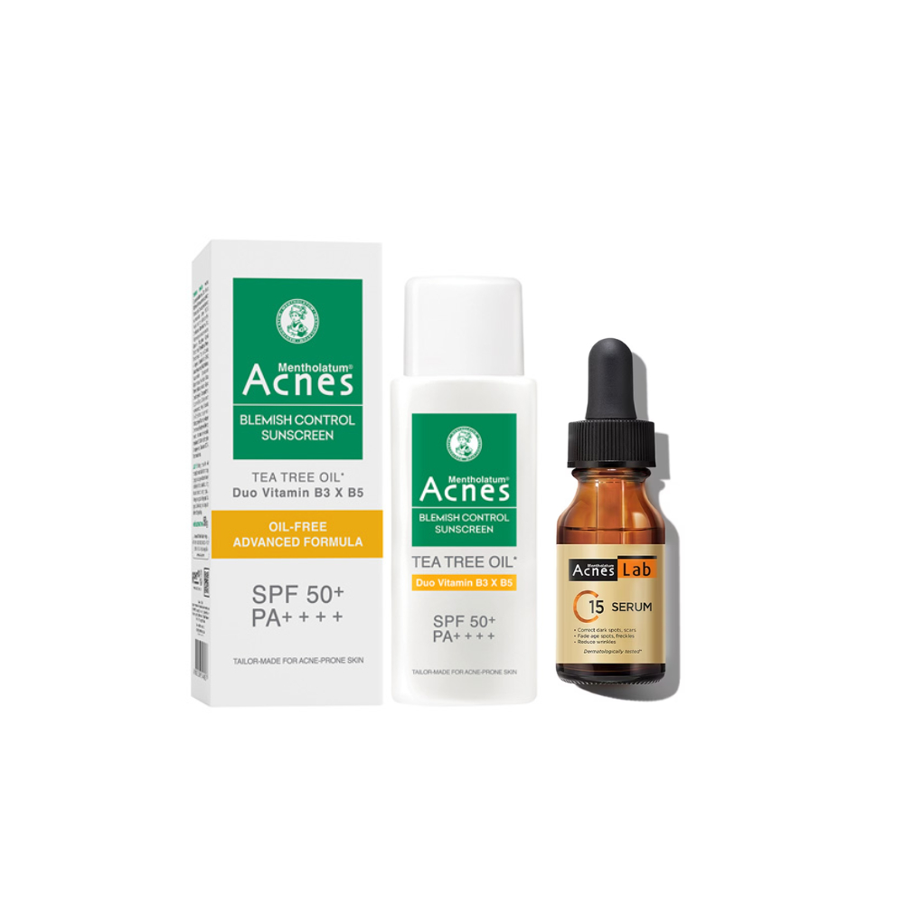 Combo chống nắng, dưỡng sáng da toàn diện Acnes(Serum dưỡng sáng da chuyên sâu vitamin C15 15ml+Sữa chống nắng 50ml)