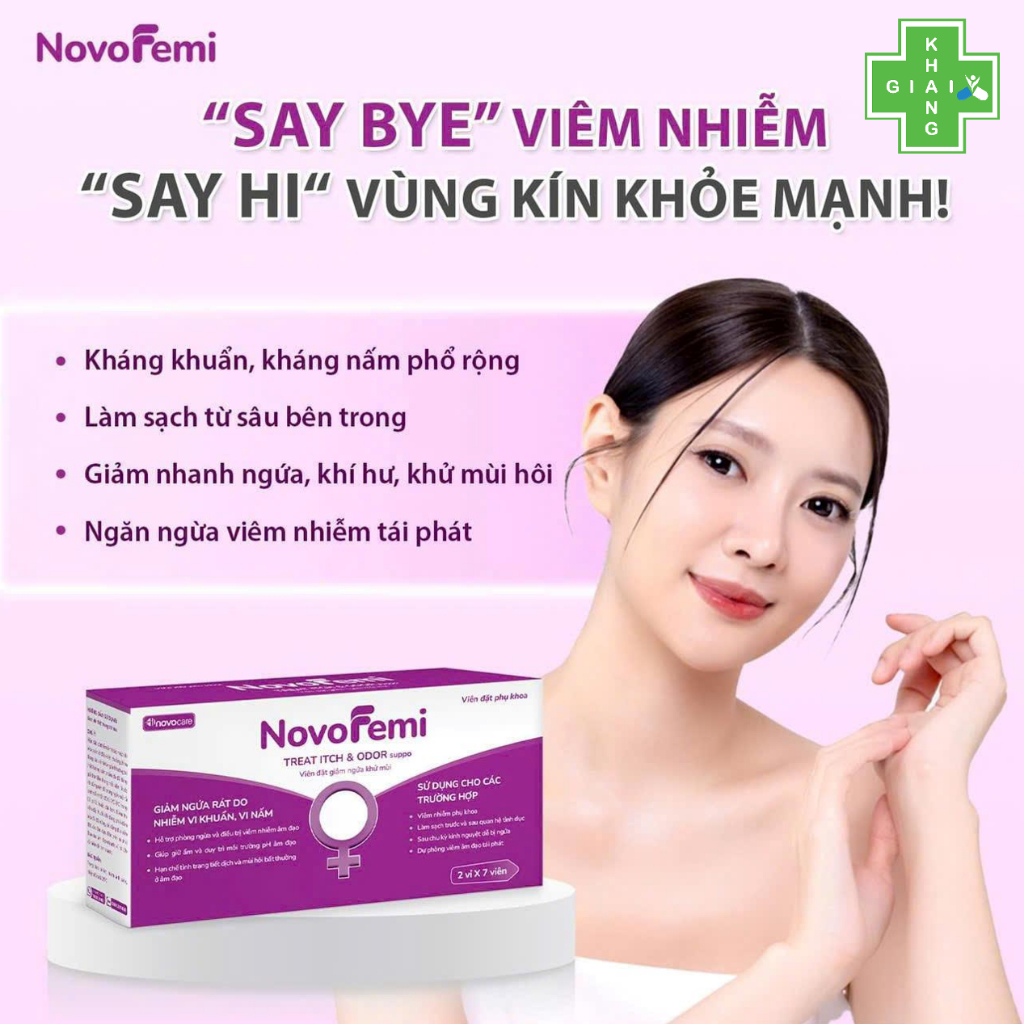 [CHE TÊN SP] Viên đặt giảm ngứa, khử mùi NovoFemi tím (Hộp 14 viên)   *Nếu mua 7 viên thì không có hộp