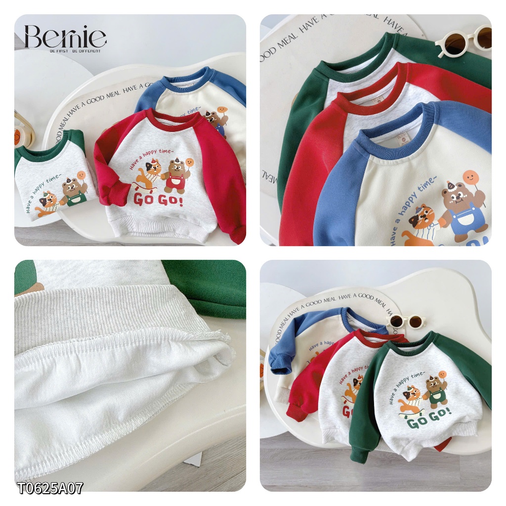 Áo phông sweater in hình bé trai, áo thun fom rộng dày dặn cho bé T0625A07