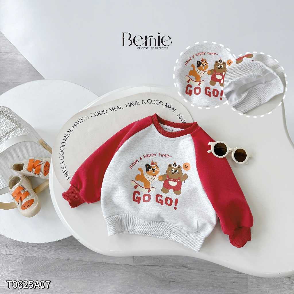 Áo phông sweater in hình bé trai, áo thun fom rộng dày dặn cho bé T0625A07