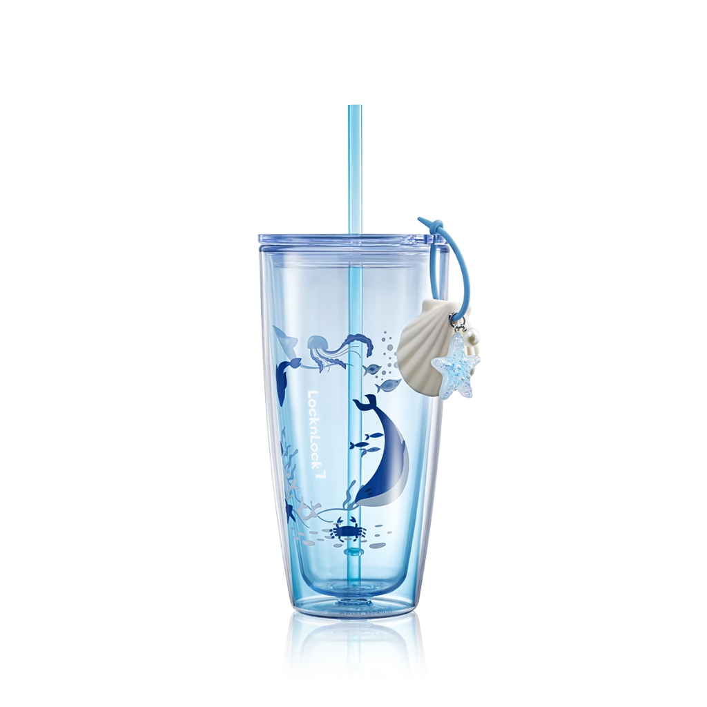 Ly Nhựa 2 Lớp LocknLock Duoble Wall Cold Cup 750ML HAP534BLU Kèm Ống Hút, Phụ Kiện Trang Trí K-MALL