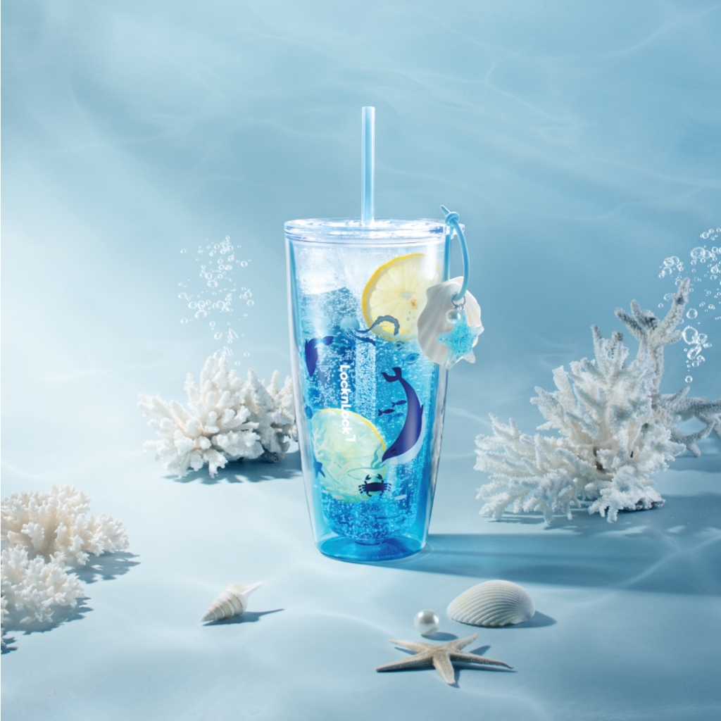 Ly Nhựa 2 Lớp LocknLock Duoble Wall Cold Cup 750ML HAP534BLU Kèm Ống Hút, Phụ Kiện Trang Trí K-MALL