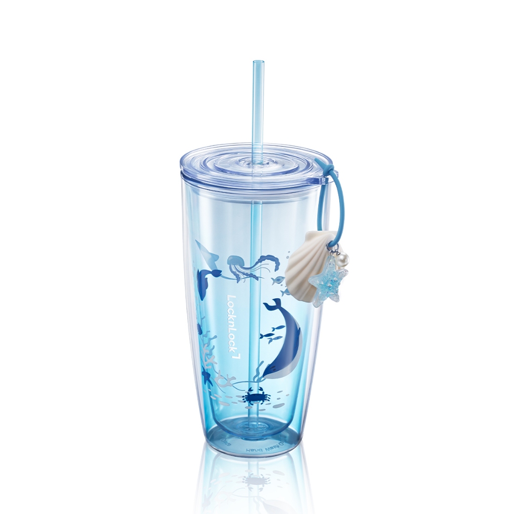 Ly Nhựa 2 Lớp LocknLock Duoble Wall Cold Cup 750ML HAP534BLU Kèm Ống Hút, Phụ Kiện Trang Trí K-MALL