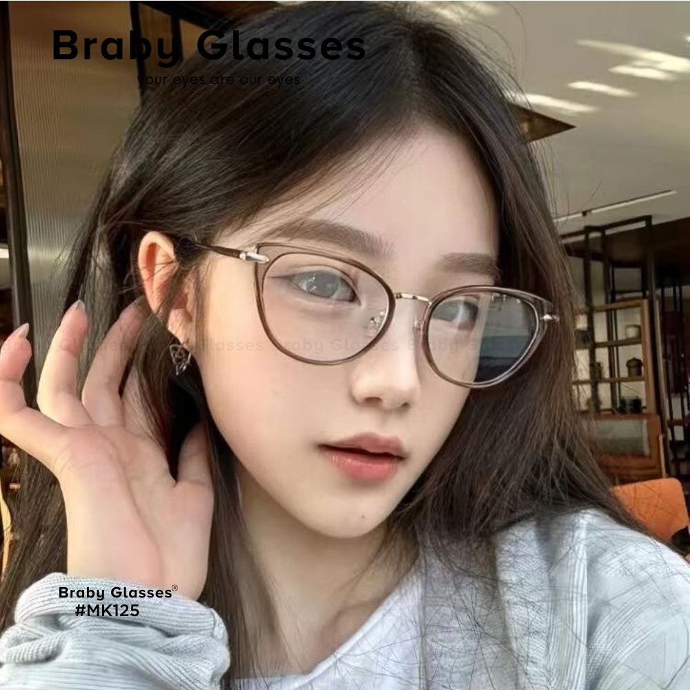 Gọng Kính Cận Mắt Mèo Nam Nữ Braby Glasses Chất Liệu Kim Loại Siêu Nhẹ Thiết Kế Sang Trọng MK125