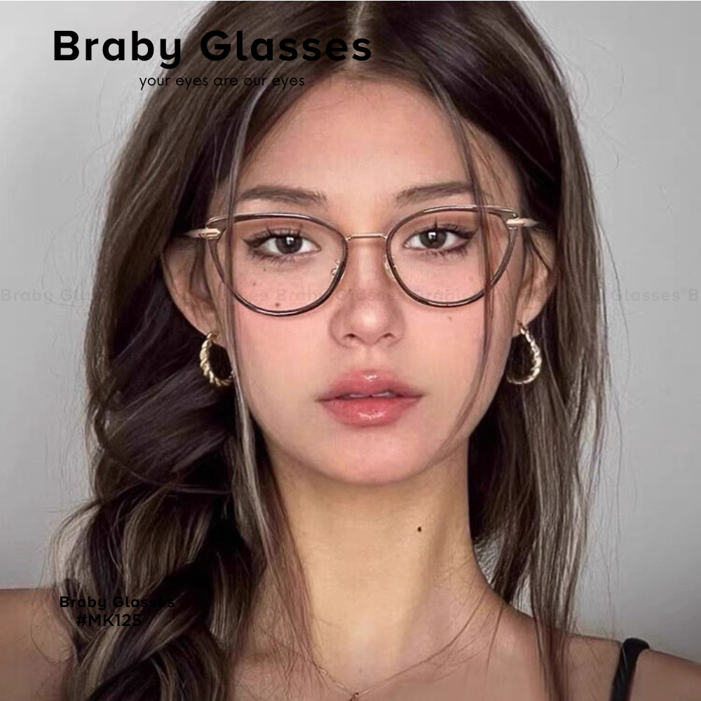 Gọng Kính Cận Mắt Mèo Nam Nữ Braby Glasses Chất Liệu Kim Loại Siêu Nhẹ Thiết Kế Sang Trọng MK125