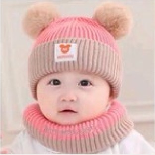 Mũ nón len 2 quả bông kèm khăn quàng cổ cực ấm cho bé chất dầy