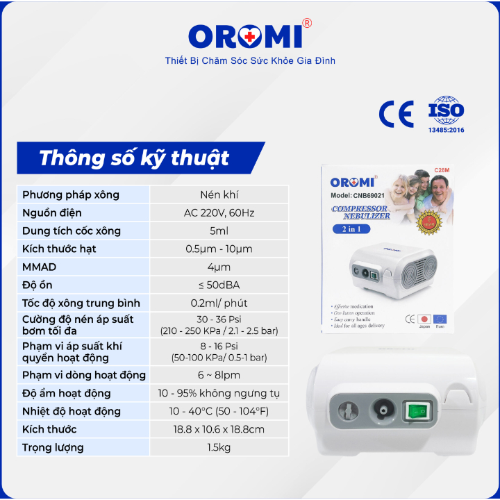 [MÃ 25K -HÀNG MỚI] Máy xông hút mũi họng OROMI C28M công nghệ Nhật Bản - Xông khí dung, hút mũi họng