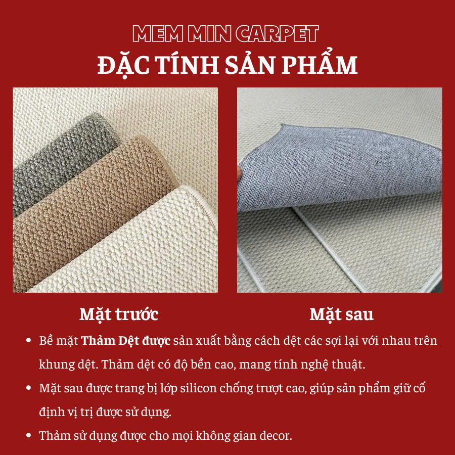 Thảm Dệt Decor, Thảm Trải Sàn Phòng Khách, Thảm Decor Chụp Hình, Thảm Thiết Kế Sang Trọng Hiện Đại - MeminCarpet