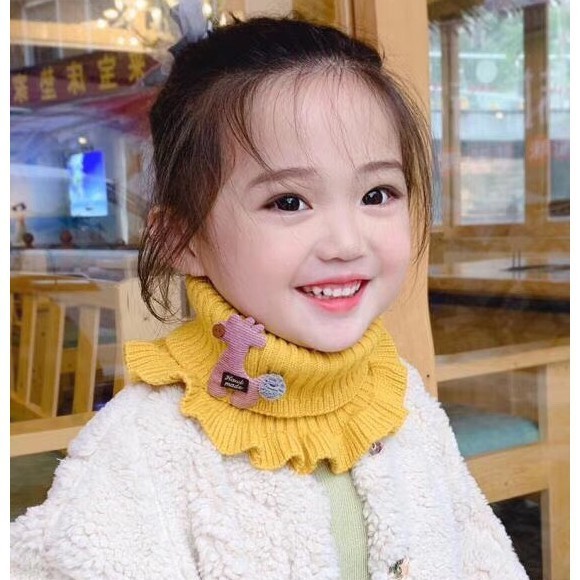 Khăn len ống quàng cổ nhún bèo đính họa tiết xinh xắn cho bé gái tuyển sỉ