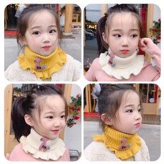 Khăn len ống quàng cổ nhún bèo đính họa tiết xinh xắn cho bé gái tuyển sỉ