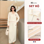 Set Bộ Váy Dài ECOCHIC Áo Crop Cổ Cao Halfzip Logo Phối Chân Váy Dài Dây Rút Chất Liệu Cao Cấp Chính Hãng B194 — ảnh 5