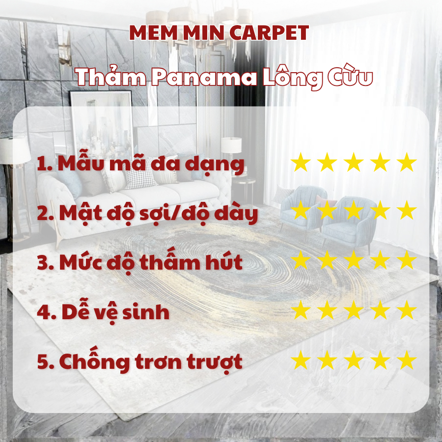 Thảm Panama Lông Cừu Cao Cấp Họa Tiết Sang Chảnh, Làm Cho Căn Nhà Thêm Trang Trọng - MemMinCarpet - THP46