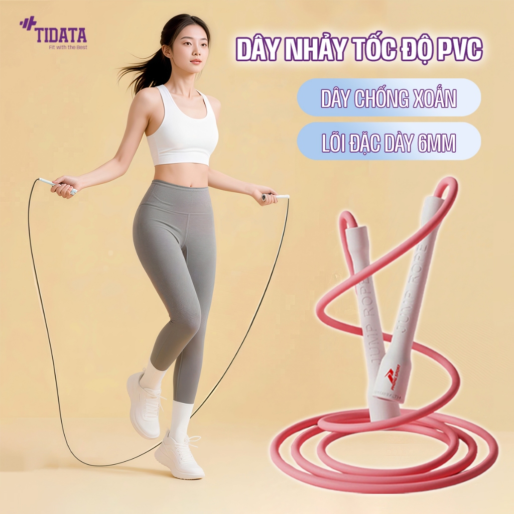 Dây nhảy tốc độ chất liệu PVC dày 6mm, hỗ trợ tập skill không bị xoắn dây – Titada