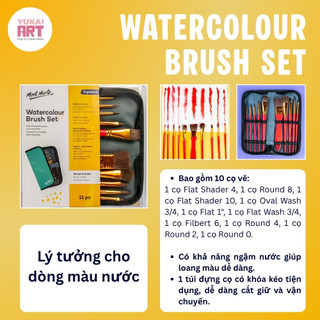 [Hỏa tốc HCM] Bộ 10 Cọ Cao Cấp Kèm Ví Đựng Tiện Lợi Mont Marte (Vẽ Màu Acrylic, Gouache, Sơn Dầu, Màu Nước)