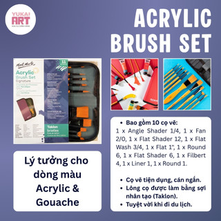 [Hỏa tốc HCM] Bộ 10 Cọ Cao Cấp Kèm Ví Đựng Tiện Lợi Mont Marte (Vẽ Màu Acrylic, Gouache, Sơn Dầu, Màu Nước)