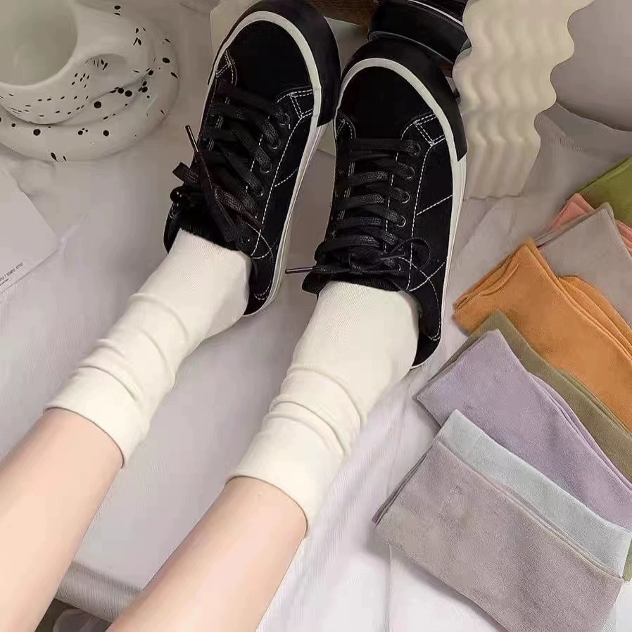 Set 10 đôi tất cổ cao Vớ Cổ Cao Vừa Siêu Mỏng Thoáng Khí Phong Cách Hàn Quốc Thời Trang Cho Nữ