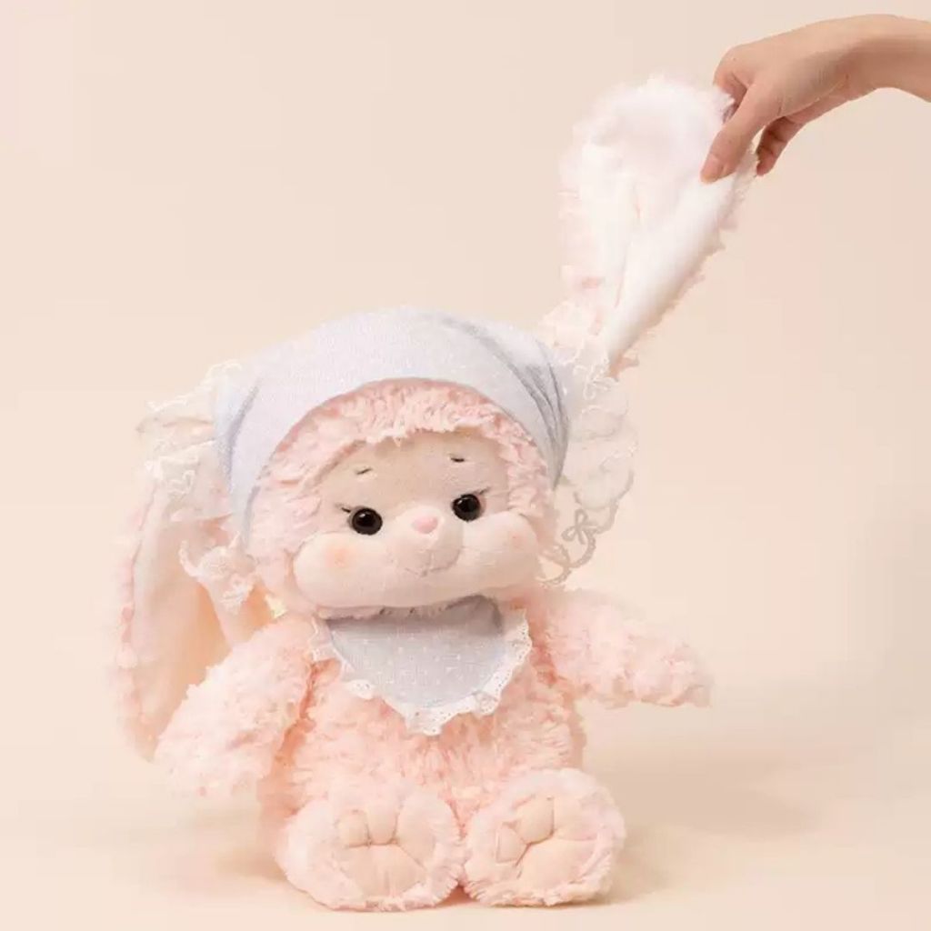 Gấu Bông Thỏ Hồng Đội Khăn Dễ Thương, Gấu Bông Chạy Bộ Thỏ Lông Xù Mềm Mại Làm Quà Tặng Cho Bạn Gái, Bé Gái