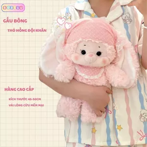 Gấu Bông Thỏ Hồng Đội Khăn Dễ Thương,Gấu Bông Chạy Bộ Thỏ Lông Xù Mềm Mại Làm Quà Tặng Cho Bé, Bạn Gái Đáng Yêu