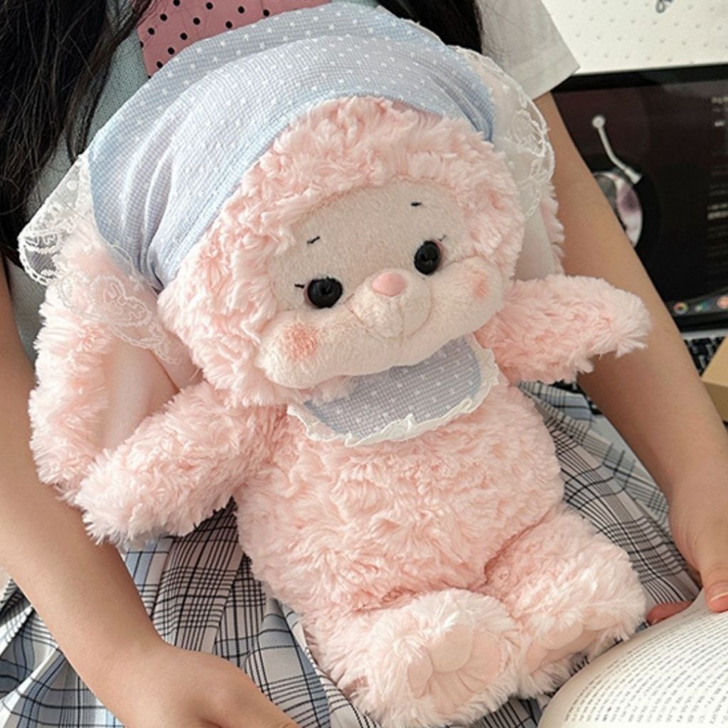 Gấu bông thỏ lông xù đội khăn dễ thương, Thỏ bông tai dài lông mềm mại làm quà tặng cho bạn gái, bé gái làm gấu ôm ngủ