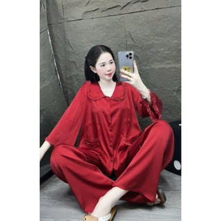 Đồ Bộ Pijama Lụa LaTin Tơ Tằm Hoạ Tiết Gấu Nâu Thiết Kế Nữ (Có Túi Quần 40kg-60kg)