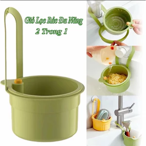 Giỏ treo bồn rửa chén đa năng có lỗ thoát nước, rổ lọc rác tích hợp nút bấm đổ thức ăn thừa tiện lợi có thể tháo rời