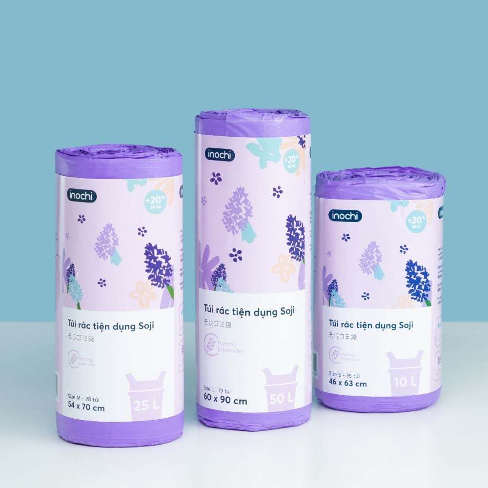 Túi rác tự hủy Inochi có quai hương chanh và hương lavender, cho gia đình, văn phòng, khử mùi