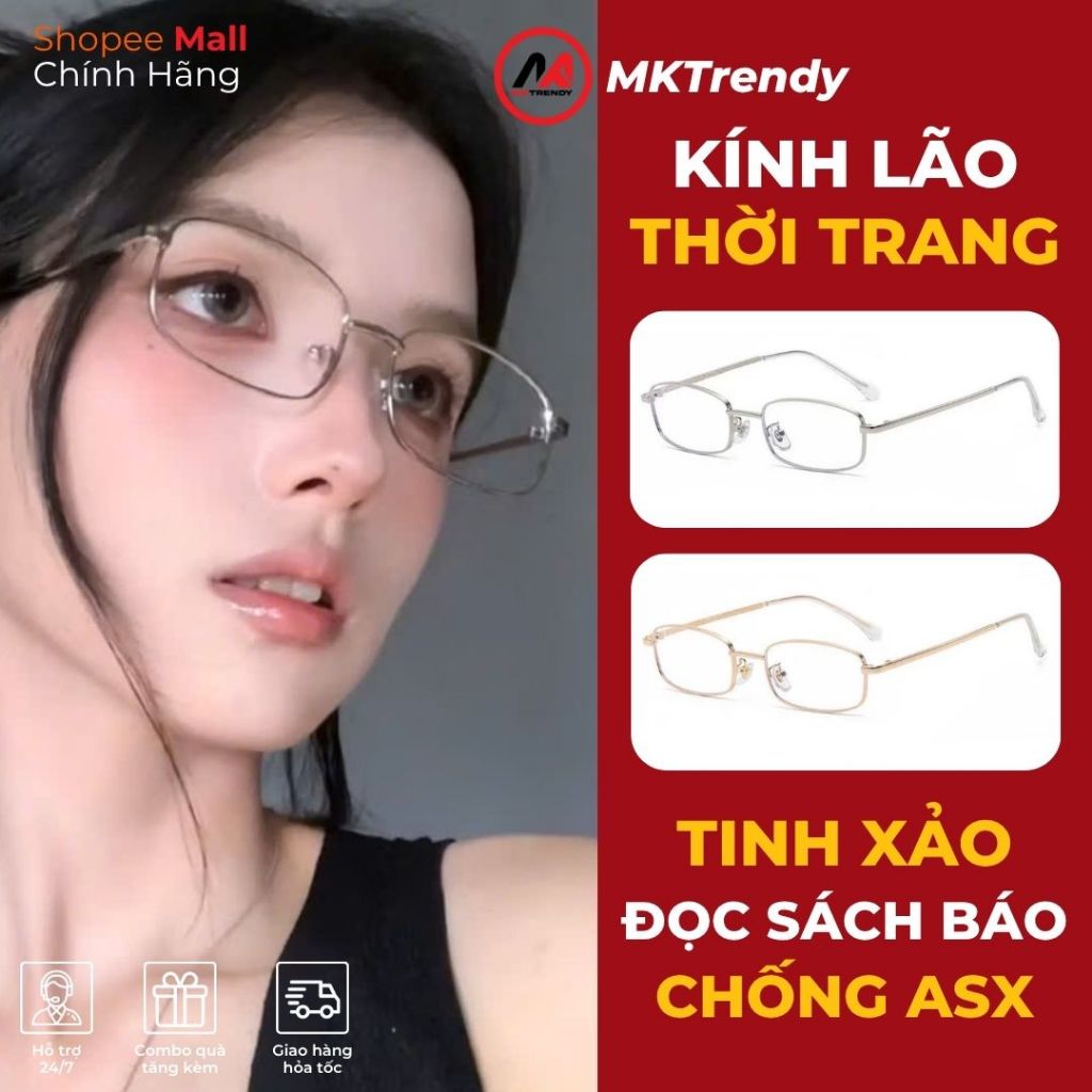Kính thời trang nam nữ MKTRENDY kính lão viễn thị chống ánh sáng xanh chống tia UV đọc sách báo phong cách HK6