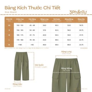 3PhầnTư - Quần Dài Cargo Túi Hộp Nam Nữ Vải Taslan Dù Gió Nhăn Nhẹ Thoáng Khí Outdoor Trekking Tự Do - BCGM24001