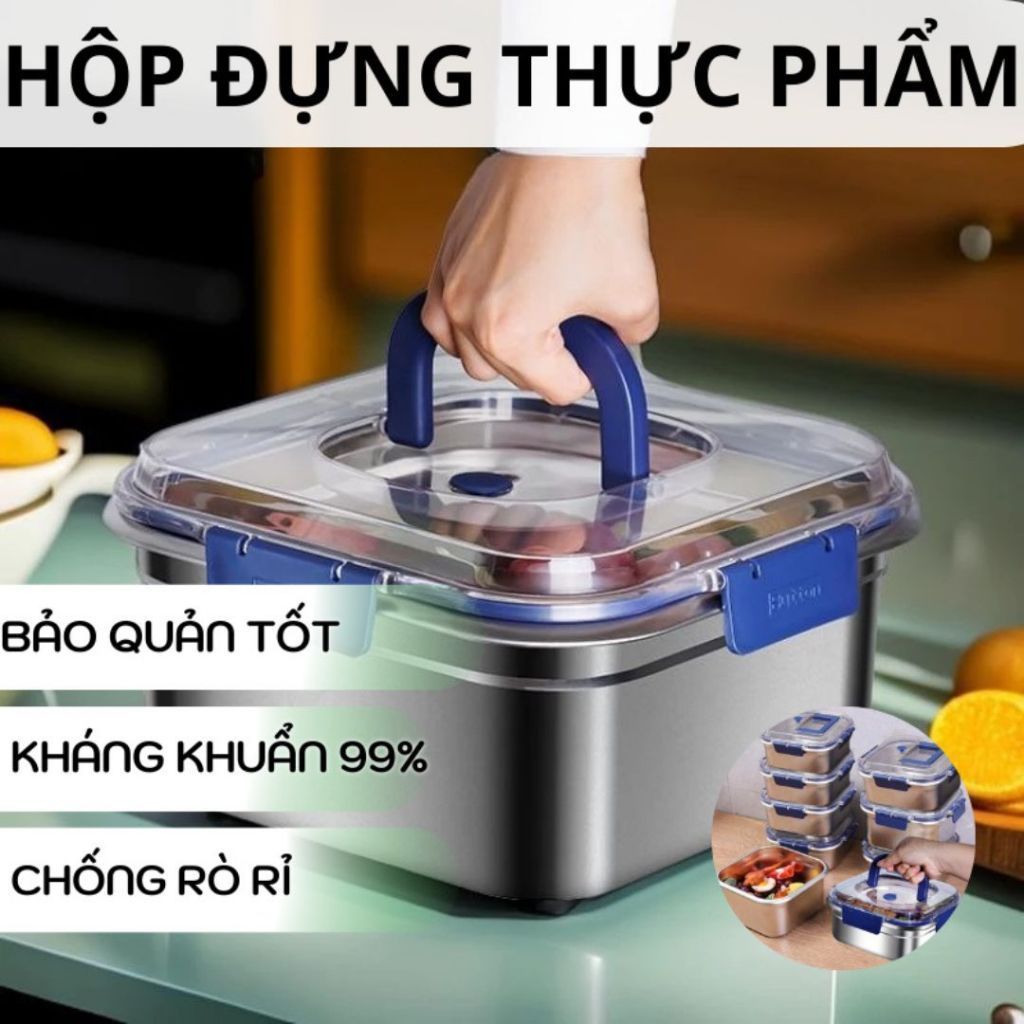 Hộp Đựng Thực Phẩm 1800ml Có Quai Cầm Tiện Lợi – Hộp Cơm Du Lịch, Cắm Trại, Dã Ngoại, Chất Liệu An Toàn