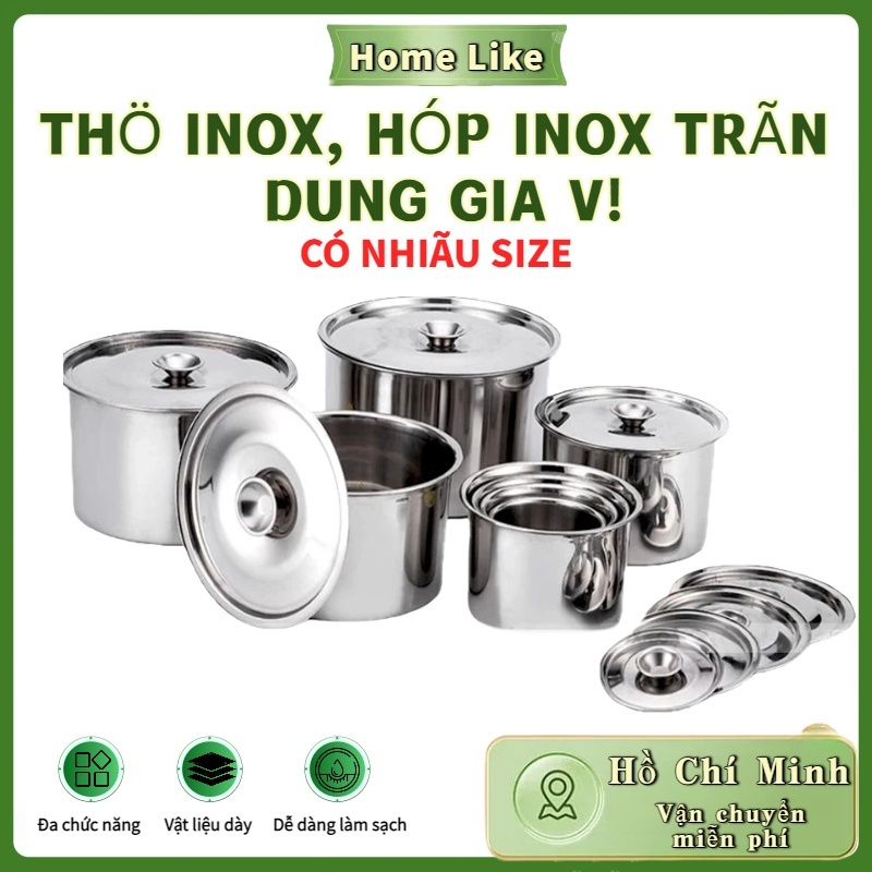Hộp đựng gia vị inox, nồi inox KÈM NẮP 10-24cm - Thay thế nồi và thau ...